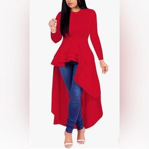 Hi/ Lo Peplum Ruffled Long Sleeve Shirt